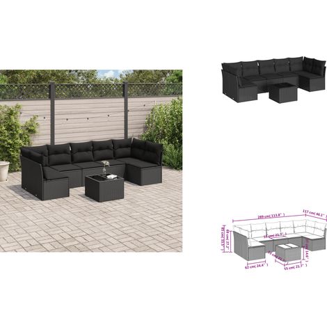 Salon de jardin 8 pcs avec coussins noir résine tressée - Ensemble Salon De Jardin - Mobilier De Jardin - Salon De Jardin Pliable - Résine Tressée - Rotin Synthétique (1/3)