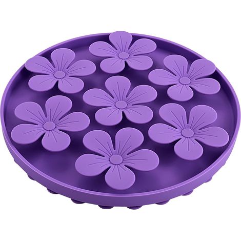 Mangeoire lente pour chats/chiens de compagnie, caoutchouc de silicone souple, forme de fleur mignonne, violet (1/5)