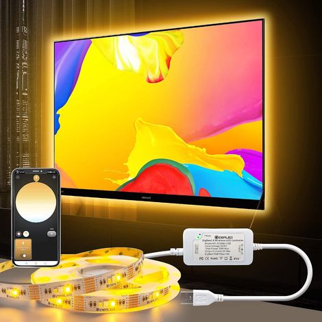 ZigBee 3M Dimmable RGBWW LED Strip, Smart TV Backlight, Works with Hub Bridge Echo Plus, App/Alexa Voice Control RGBCCT LED Lights (1/5)