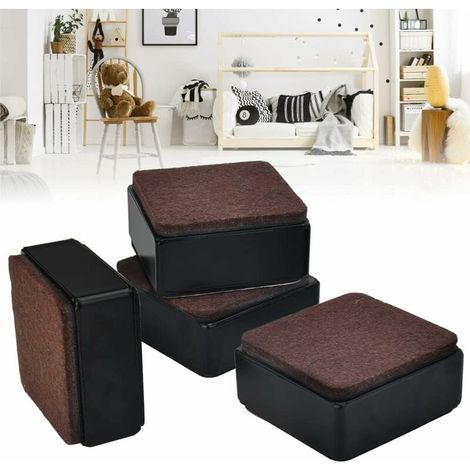 Lot de 4 rehausseurs de meubles, rehausseurs de lit antidérapants en acier au carbone, rehausseurs adhésifs, 60 x 60 x 50 mm, rehausseurs à pieds carrés, rehausseurs de table pour canapé, armoire, noi (1/5)