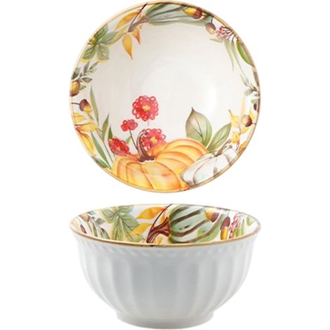Bol en céramique simple en forme de citrouille, assiette assortie à la vaisselle en céramique pour la maison, bol double anse élégant et léger, cuillère (1/5)