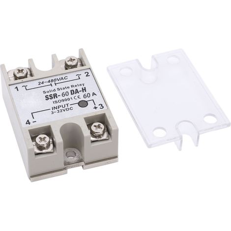 Relais statique monophasé 60A, tension de charge 24‑480VAC, tension de commande 3‑32VDC – SSR à état solide (1/5)