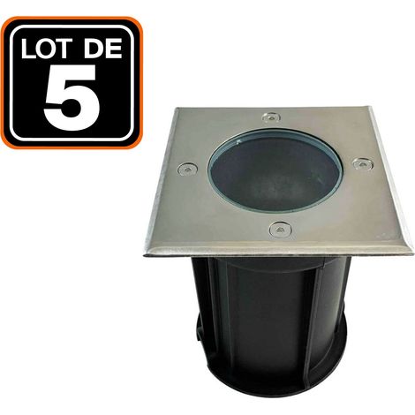 Europalamp – Lot de 5 spots encastrables de sol carrés en inox 304 – IP65 étanche – Compatible GU10 – Dimensions 11x11 cm, hauteur 13 cm (1/5)