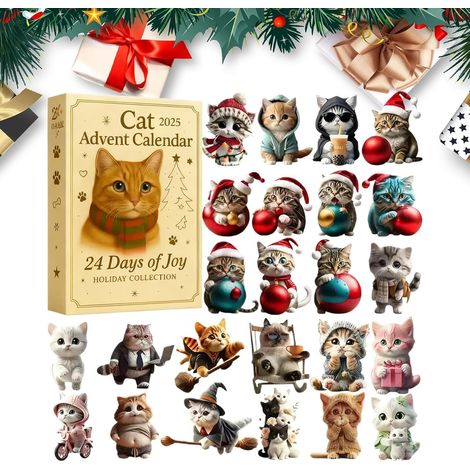Calendrier de l'Avent , pendentif chat 2D en acrylique à collectionner , décoration 24 jours , pour (1/5)