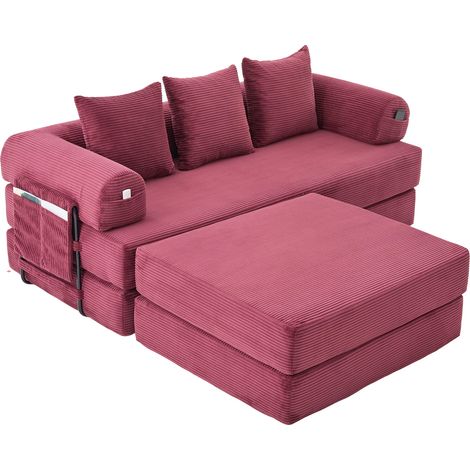 GagaCanapé modulable bordeaux en velours côtelé avec pouf (1/5)