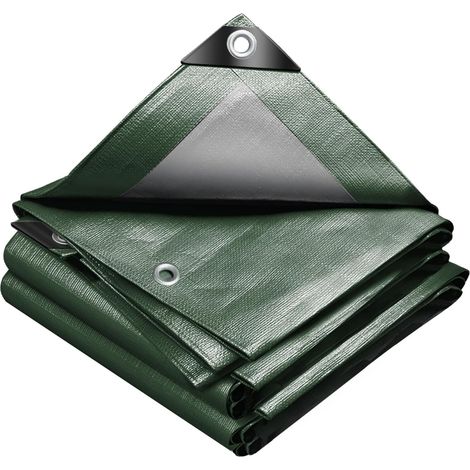 Bâche de Protection en Polyéthylène 240g/m² Imperméable(3x4m) Ultra Lourde et Résistante Revêtue des Deux Côtés avec Oeillets en Aluminium Vert et Argent (1/5)