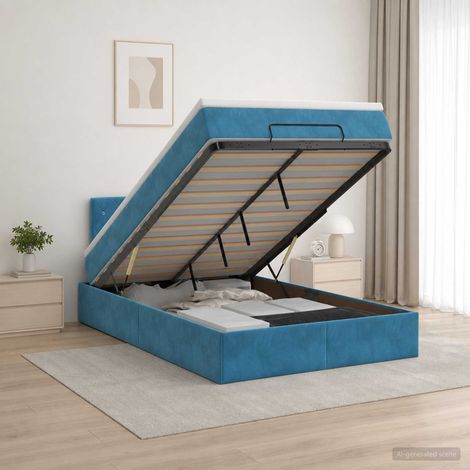 vidaXL Cama otomana con colchón Azul Oscuro 120 x 200 cm Terciopelo (1/5)