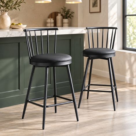 Sgabelli da bar Windsor set da 2 in metallo nero con seduta imbottita OKMYHOME (1/5)