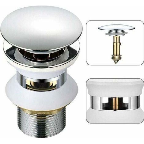 Ablaufgarnitur mit automatischem Pop-up-Überlauf – Verchromtes Messing – Höhe 98 mm – Durchmesser 66 mm – Einfache Montage 1-1/4" – BADEZIMMER 1-1 (1/5)