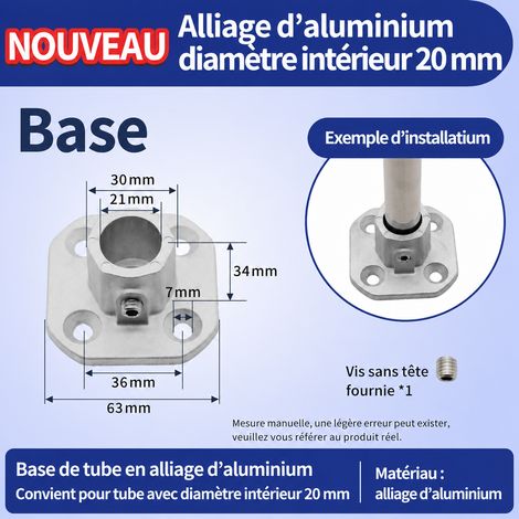 Raccord de base en alliage d’aluminium pour tube rond de 20 mm 20mm 10 63 g – Livraison gratuite