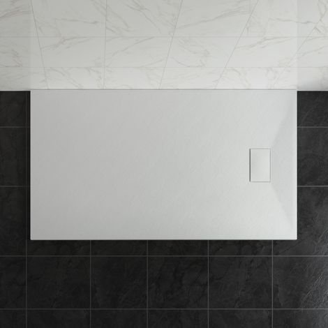 NRG 1600 x 900mm SMC White Rectangle Slate Effect Bathroom Shower Tray