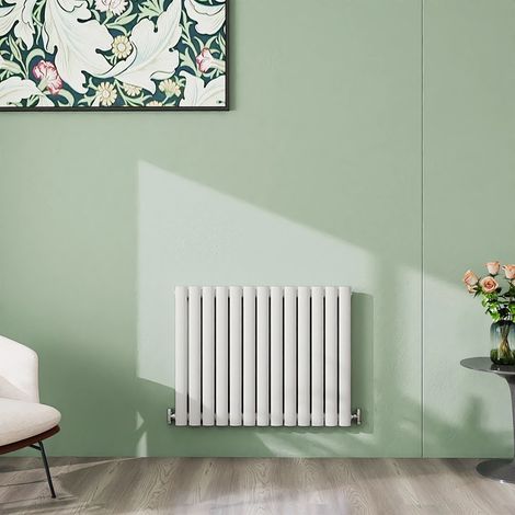 AICA 600x767mm White Horizontal Designer Radiator Single Oval Column Heating UK