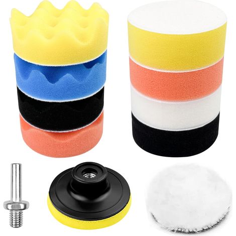 11 Pièces Éponge de Polissage, Tampon de Polissage en Laine d'agneau 3 Pouces, Pad Polissage Voiture Auto Agrippant, Disque de Polissage Adaptateur pour Polissage de Voiture Meulage Cirage (1/5)