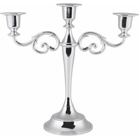 Chandelier 3 Branches Bougeoir en Métal Vintage pour Mariage Décor Maison Table (Color : Silver) (1/5)