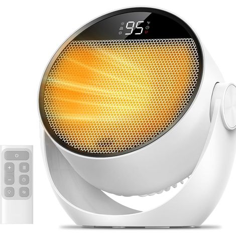 Portable heater with 3 modes, thermostat and remote control, tilt angle adjustable up to 60°, white. (1/4)