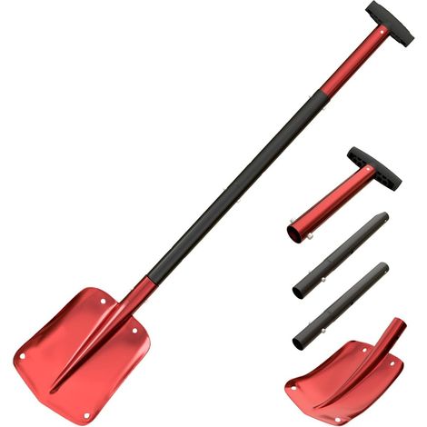 Aluminium-Schneeschaufel, abnehmbare und abnehmbare vierteilige Konstruktion mit fünf verstellbaren Längen, maximale Länge 43 Zoll, Schneemobil-Notfall-Schneeschaufel, rot (1/5)