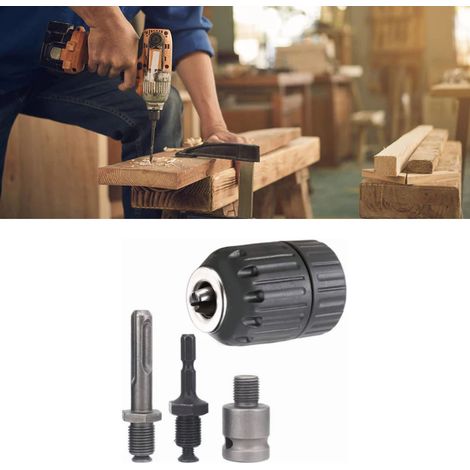 Ensemble de 4 adaptateurs pour mandrin de perceuse à percussion de 10 mm avec tige hexagonale ronde et convertisseur pour clé électrique (1/5)