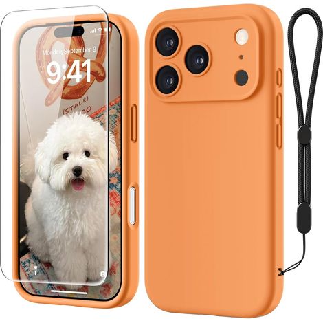 Coque pour iPhone 18 Pro Max Silicone avec Verre Trempé, Orange (1/5)