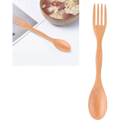 Cuillère Fourchette Intégrée en Hêtre pour Maison Restaurant École Cuisine (1/5)