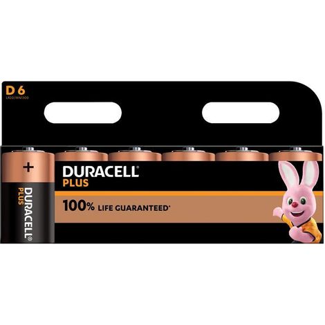 Duracell D Cell Plus Power +100% Batteries (Pack of 6) - Long-lasting, Reliable Power for All Devices