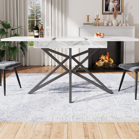 Tavolo allungabile 120/160 x 80 cm con piano effetto marmo e gambe in metallo nere DESVIAE (1/5)