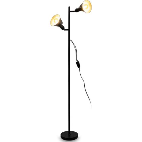 Lampadaire orientable Lampadaire Lampe de salon rétro Lampe de lecture Lumière commutable séparément 2x E27 douille sans ampoules