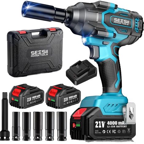 Llave de impacto, par máximo 1000 N·m, velocidad sin carga 3300 rpm, tensión nominal 21 V, peso 5,3 kg, capacidad de la batería 4,0 Ah (1/5)