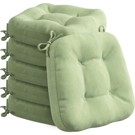 Lot de 6 coussins d'assise - 40 x 40 x 8 cm - Épais et confortables - Avec housse imperméable - Lavables et antidérapants - Pour chaise, extérieur et chaise de jardin - Vert sauge
