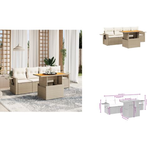 Salon de jardin avec coussins 5 pcs beige résine tressée - Ensemble Salon De Jardin - Meuble Extérieur - Résine Tressée - Rotin Synthétique - Table Extensible (1/3)