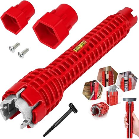 Clé de Robinet 8 en 1, Rouge Outil de Plomberie Réglable et Durable pour Salle, Clé de Lavabo Facile à Utiliser, Outil D'installation de Robinet et D'évier pour Les Espaces Restreints (1/5)