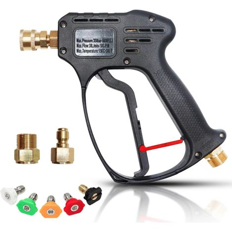 Kit pistolet nettoyeur haute pression court - Raccord de tuyau M22-15 vers raccord rapide 1/4" - Pression maximale 5000 PSI (1/5)