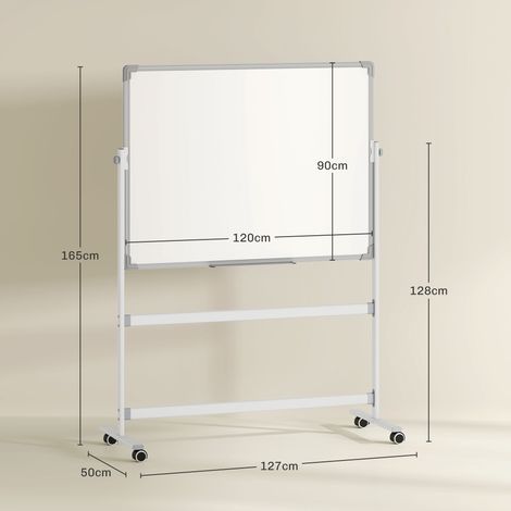 Tableau blanc magnétique, 120 x 90 cm, pivotant et mobile, avec marqueur et effaceur, cadre en métal, blanc (1/5)