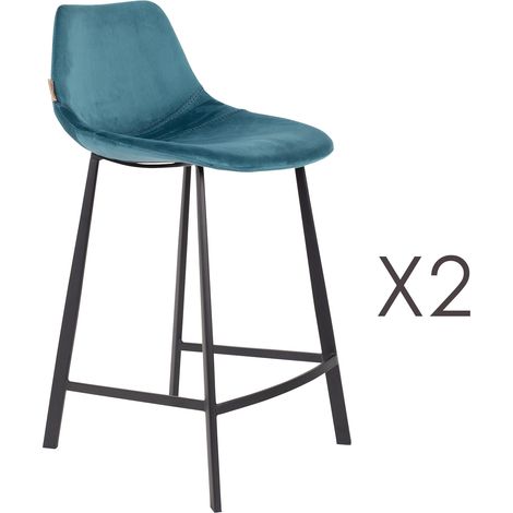 Lot de 2 chaises de bar H65 cm en velours bleu - FRANKY