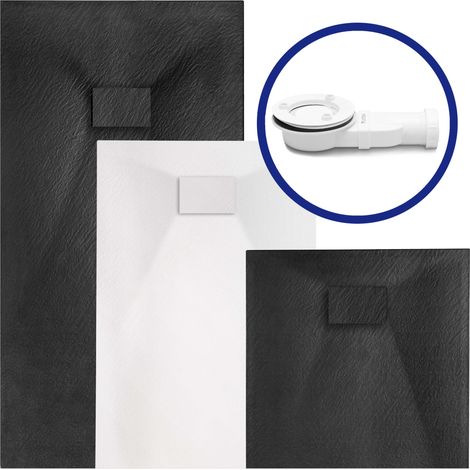 VILSTEIN Duschwanne, Antirutsch, flach, Steinoptik, inkl. Siphon, 80 x 80 x 3 cm, Schwarz (1/5)