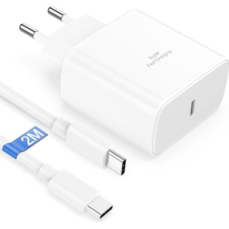 45W Chargeur USB C Charge Rapide pour Samsung Galaxy S25 S24 Ultra S24+ S23 S22 S21 S20 Note A15 A13 A53,Chargeur Ultra Rapide Galaxy Prise Char-geur Type C Adaptateur Secteur USB C avec 2M Câble Blan