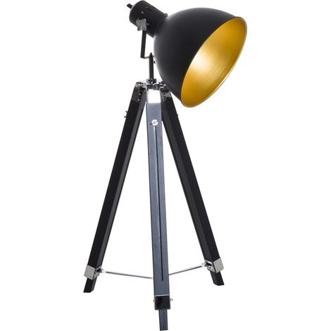 Tripod Floor Lamp, Spotlight Reading Lamp w/ Adjustable Height, Angle, Wood Legs for Living Room, Bedroom, Home, Office, Black Gold (1/5)