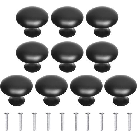 Boutons De Placard De Cuisine, Poignées De Tirage Avec Vis, Boutons De Placard Ronds En Métal Quincaillerie Poignées De Tiroir Pour Tiroir, Placard, Commode, Armoire (10, Noir) (1/5)