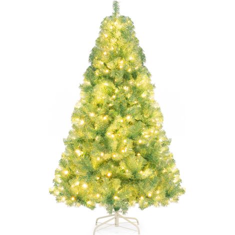 180cm Arbre de Noël Pré-éclairé, Sapin de Noël Artificiel avec 688Pointes de Branches, 250 lumières LED Blanc Chaud, 8 Modes, Socle Métallique,Blanc