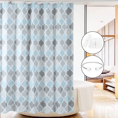 Rideau de douche, lavable, antibactérien, anti-moisissure, hydrofuge, en polyester, avec 12 anneaux (180 x 180 cm) (1/4)