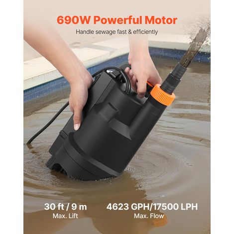 Pompe Submersible Eaux Usées 690 W Pompe Puisard PP-GF20, 17500 L/h avec Interrupteur à Flotteur Automatique, Hauteur Refoulement 9 m, Évacuation Eaux Usées pour Piscines, Étangs, Zones Inondées (1/5)