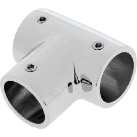 90° tee 1 inch, 25 mm, stainless steel 316, mirror polished, 3 mm, fittings for marine and nautical applications.