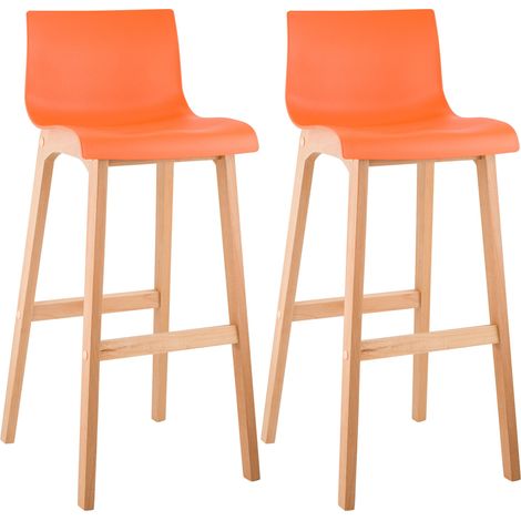2er Set Barhocker Hover Kunststoff Vierfußgestell Natura orange