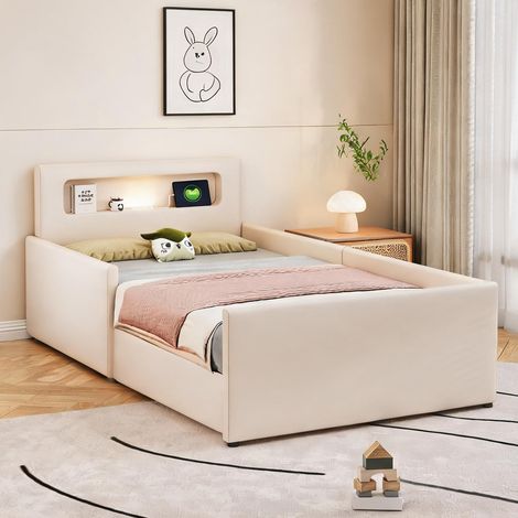 Cadre de lit beige en upholstered 213 x 97 x 70 cm (1/5)