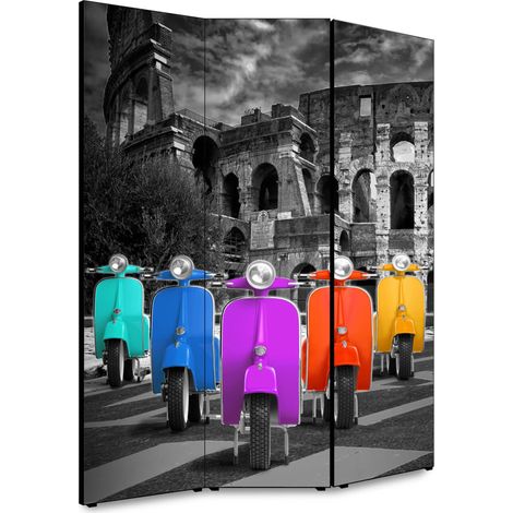 Lupia - Separe' per interni, Divisorio 135,6 x H 176 x P 3,1 cm COLOSSEO CON VESPE paravento 3 Ante in legno con Tele stampate fronte retro Soggetto unico (1/4)