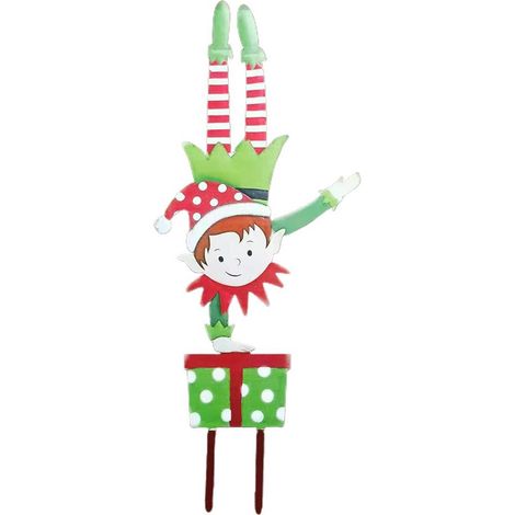 Piquet de jardin lutin de Noël, panneau de jardin gnome en métal, ornement en fer forgé, décoration de Noël extérieure (1/4)