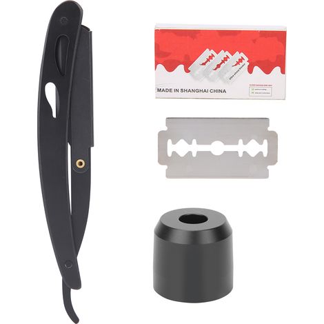 Kit de rasage professionnel lame droite pour homme, tondeuse à barbe manuelle avec base (1/5)