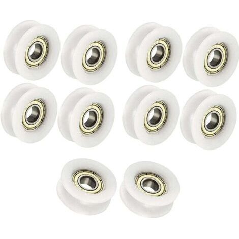 BUNTHAUS Roulement à bille  6x24x9mm Blanc U Shape Groove Guide Poulie Roulement À Billes Pour Meubles Poulie Pack De 10