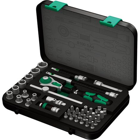 Wera – Coffret cliquet et douilles 1/4" – 41 pièces – Clé à cliquet Zyklop Speed – Douilles avec fine denture 72 dents – Manche Kraftform ergonomique (1/8)