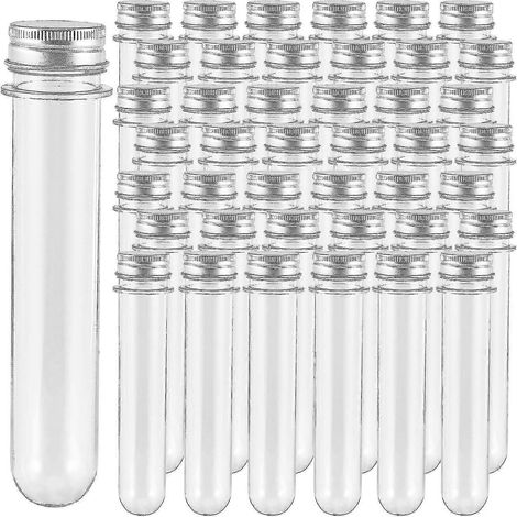 Lot de 50 tubes à essai en plastique transparent avec bouchon à vis, 45 ml, pour vases à fleurs, perles, bonbons (1/5)