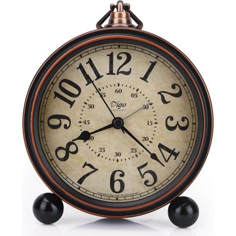Schwarzer, geräuschloser 5,5-Zoll-Tischwecker im europäischen Retro-Stil, kein Ticken, batteriebetrieben, hochauflösendes Glaszifferblatt, gut lesbar, geeignet für die Inneneinrichtung. (1/4)